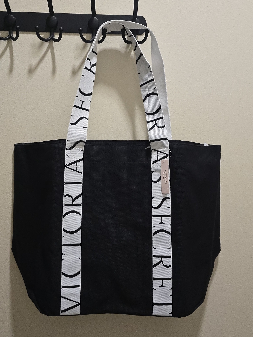 Victoria's Secret Black Tote with White Logo Straps